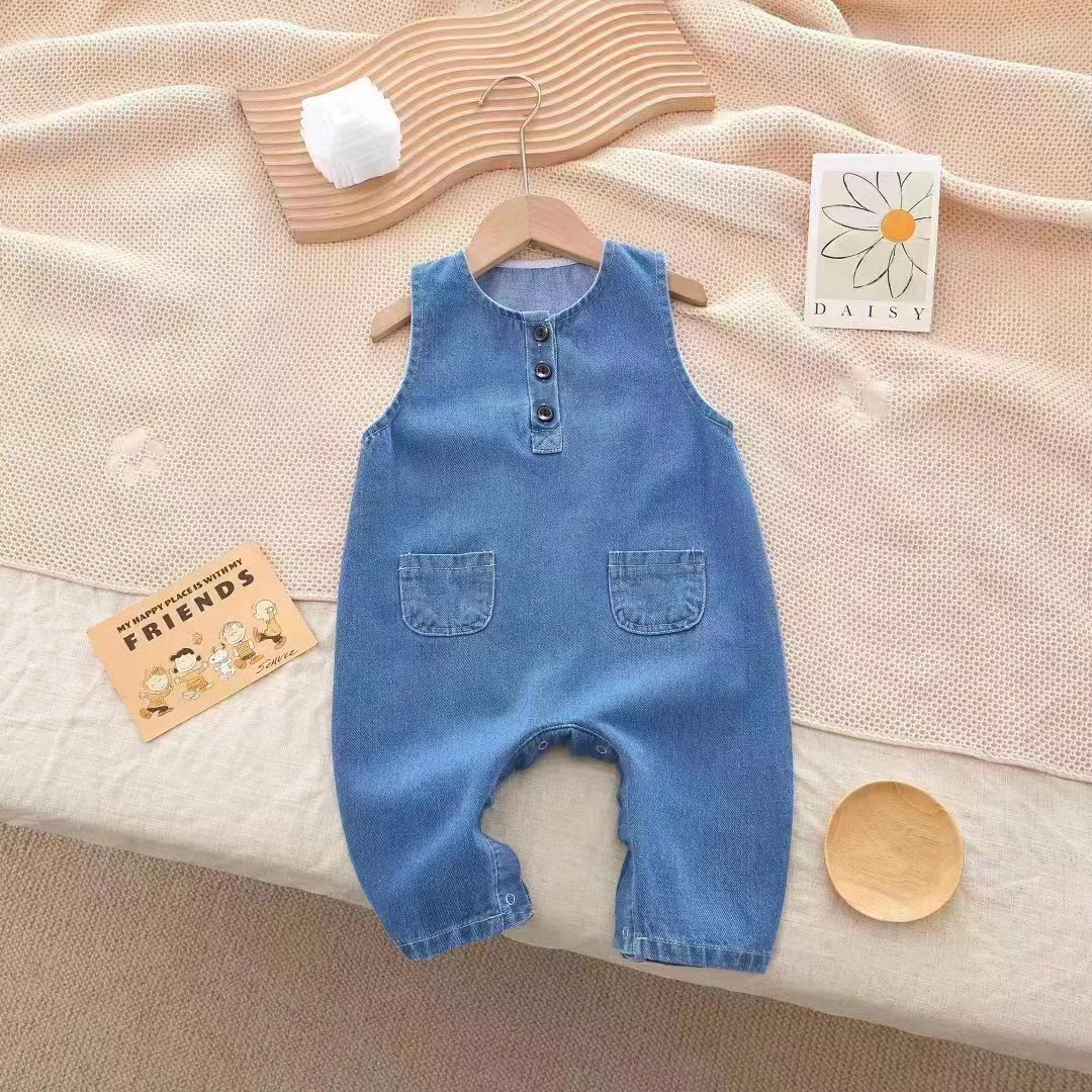 婴童秋季新款简约时尚休闲牛仔背带裤婴儿宽肩