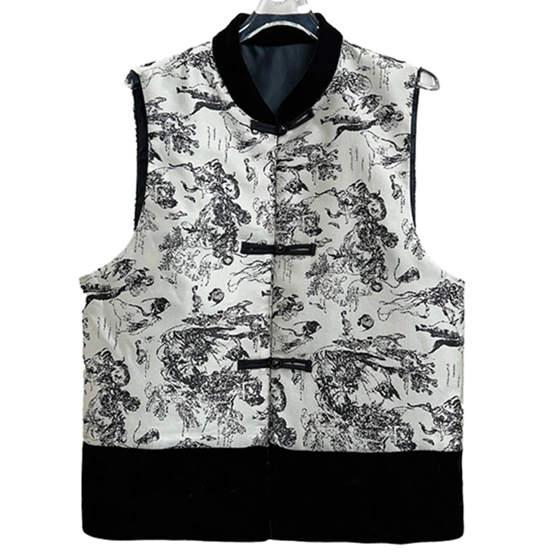 [捡漏款]新中式水墨画国风盘扣马甲女高级感复古丝绒拼接马夹