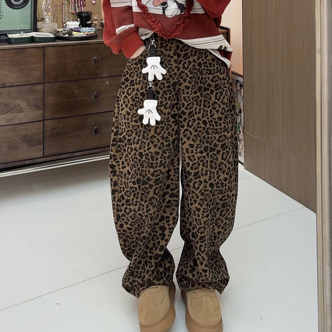 Apr.【豹纹奇】冬季新款加绒加厚豹纹立体剪裁百搭裤子女ST648