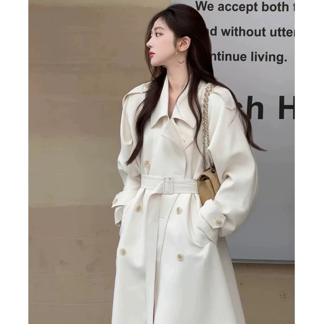 【赵露思许妍】白色中长款风衣2025春季新款气质显瘦垂感大衣外套