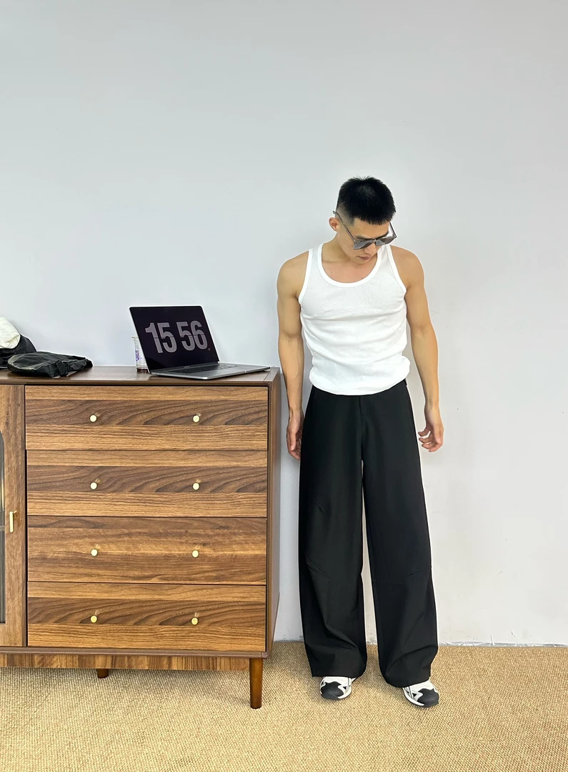 秋季黑色无弹力直筒裤免烫休闲裤简约宽松弯道时尚西裤男士