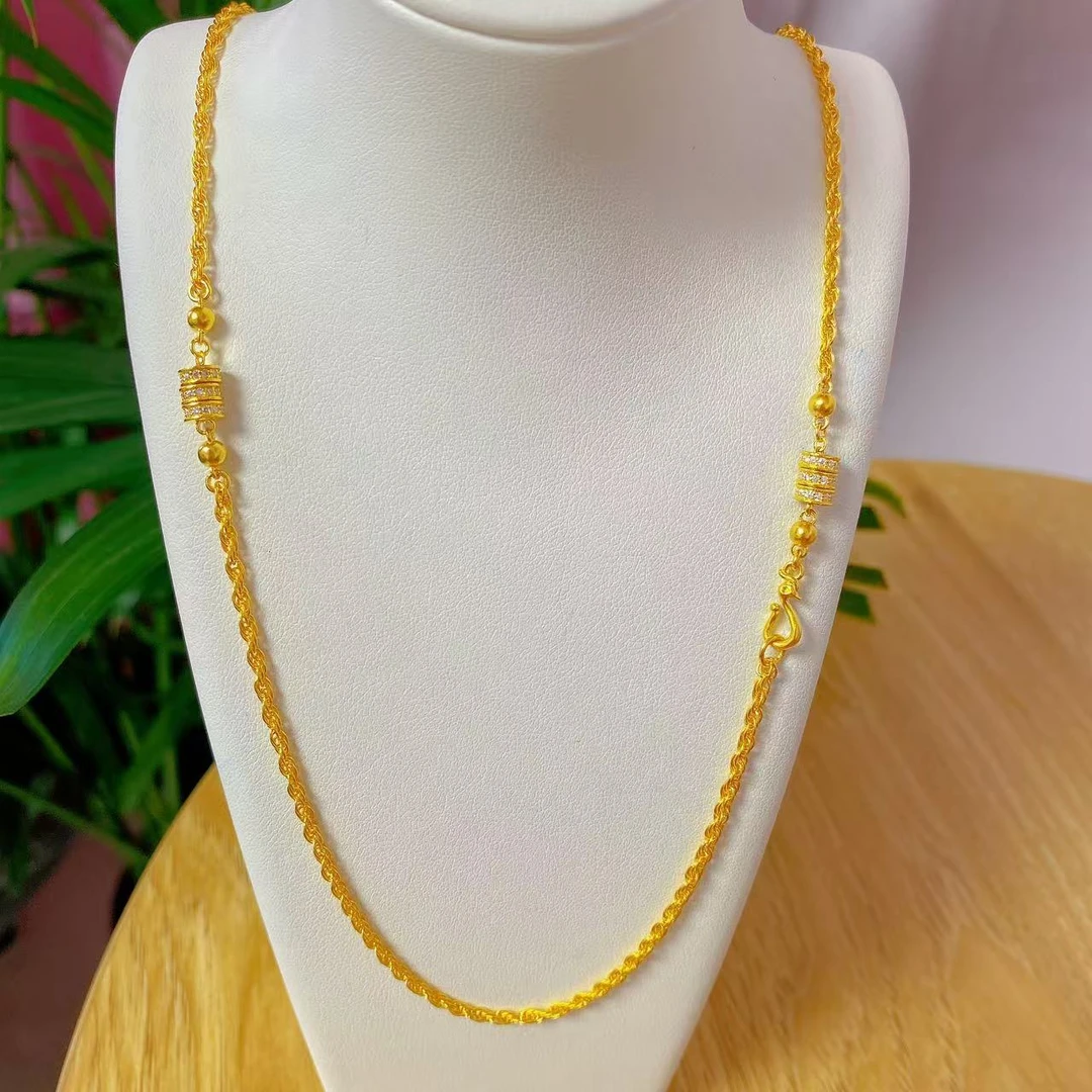 足金999 简约双排桶珠天鹅单钩扣百搭项链