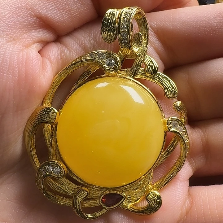 蜜蜡银S925镶嵌吊坠(不含链)吊坠