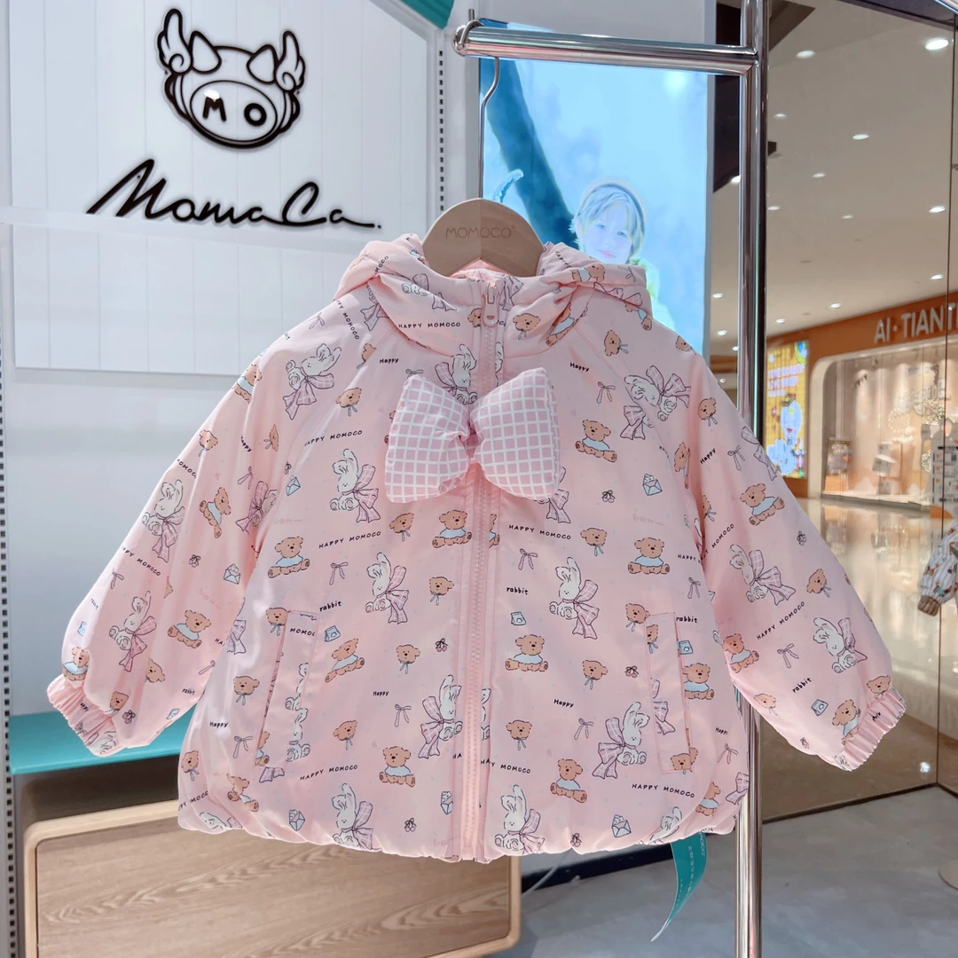MOMOCO冬季新款女童可爱蝴蝶结小兔子小熊加绒外套75830101145