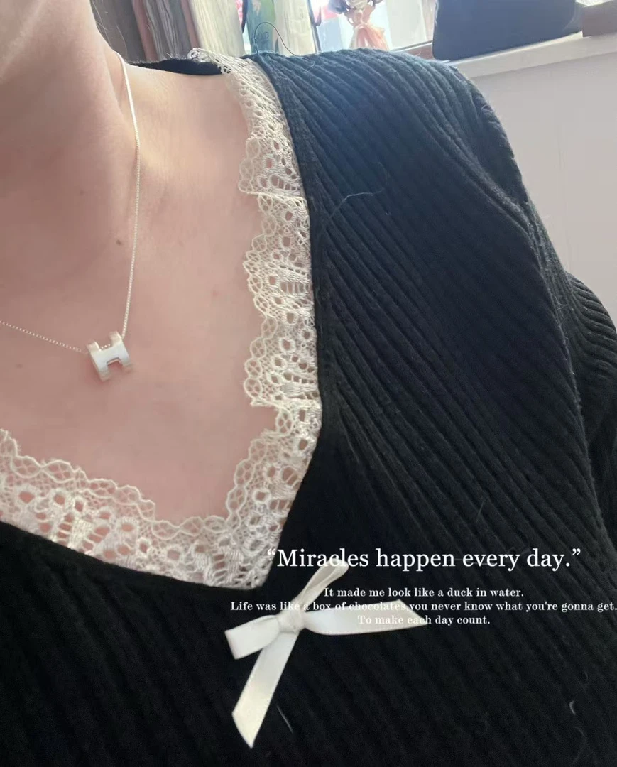 坠链均925银 拉丝H字母项链ins高级锁骨链s925纯银