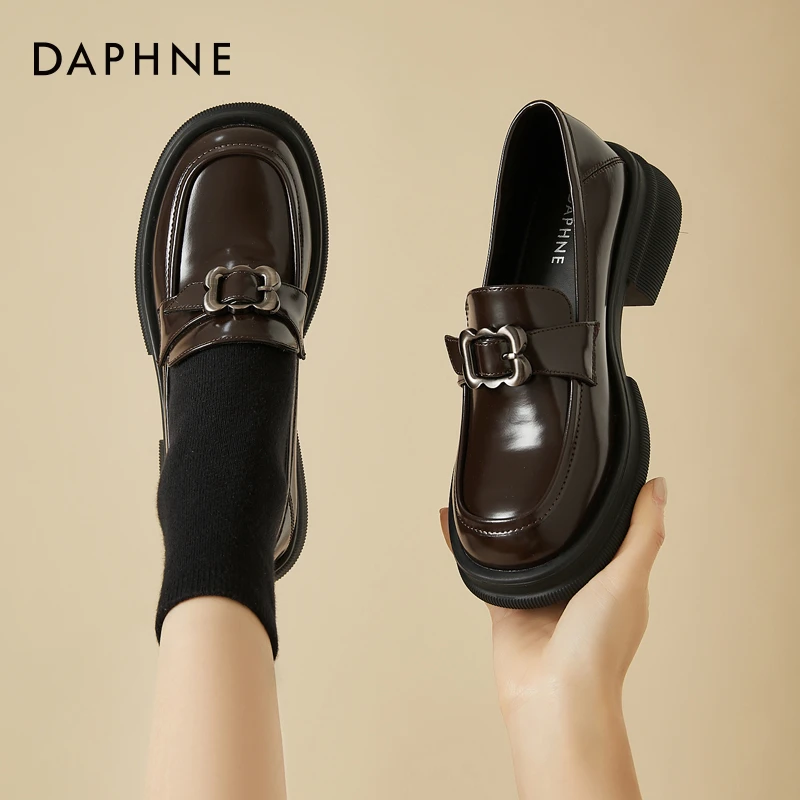 达芙妮百搭乐福鞋女2025秋新款厚底增高小个子英伦时尚单鞋小皮鞋