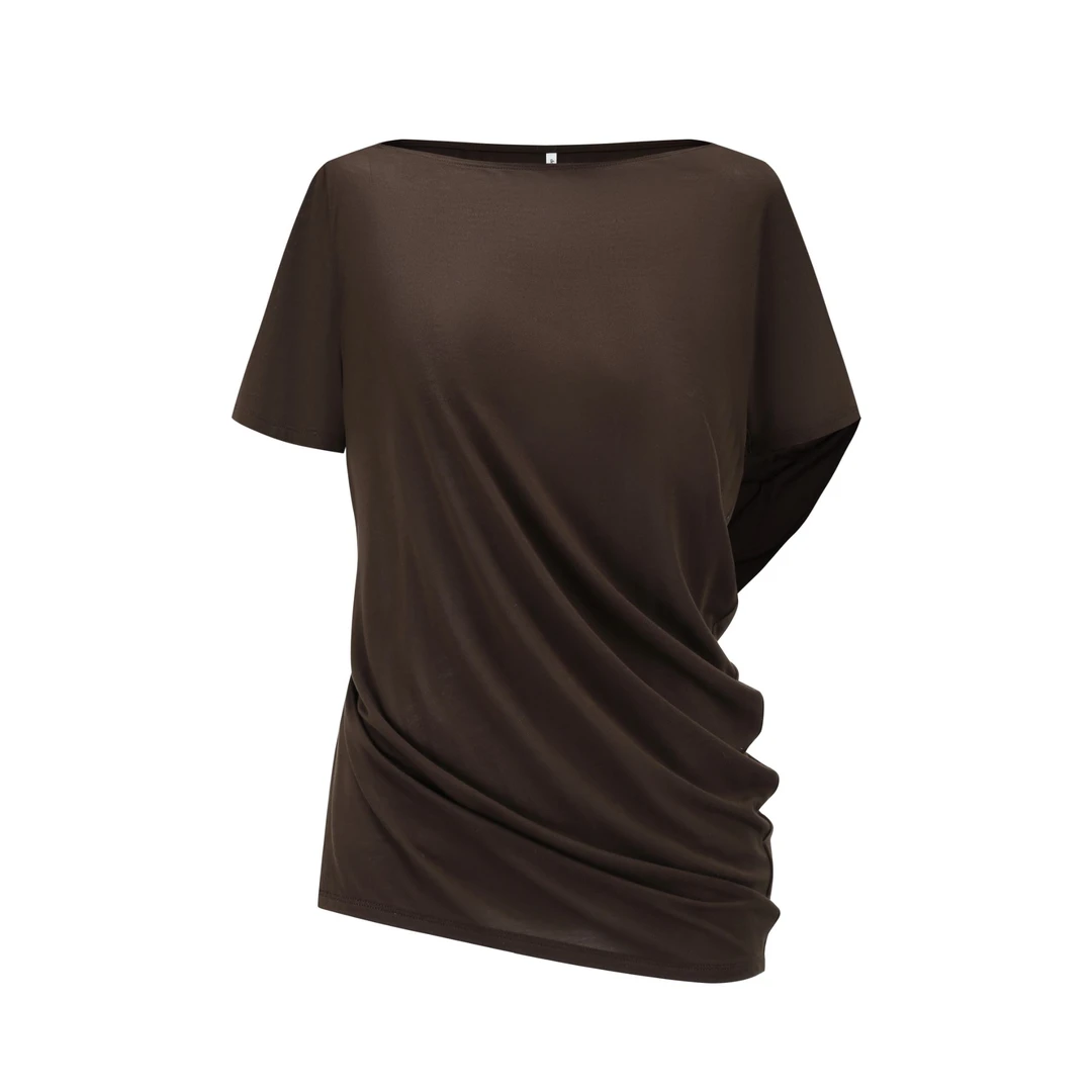 deepmoss 25SS春夏新品 弹力斜裁荡褶上衣