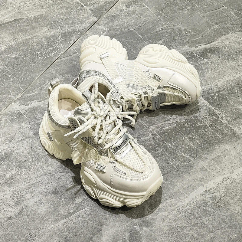 89-9夏季老爹鞋时尚百搭水钻厚底老爹鞋时尚休闲鞋春季透气网红