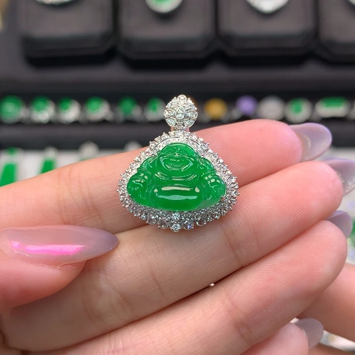 翡翠吊坠(不含链)18K金镶嵌