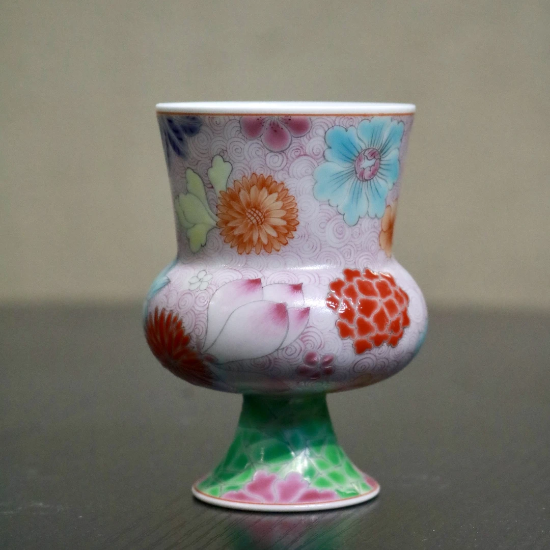 景德镇  雨溪山房 如花似锦高足杯yx-ys-00069