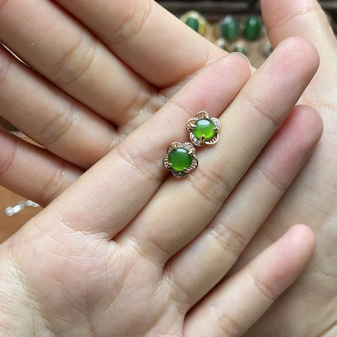 和田玉（碧玉）银S925镶嵌吊坠(赠链)耳钉