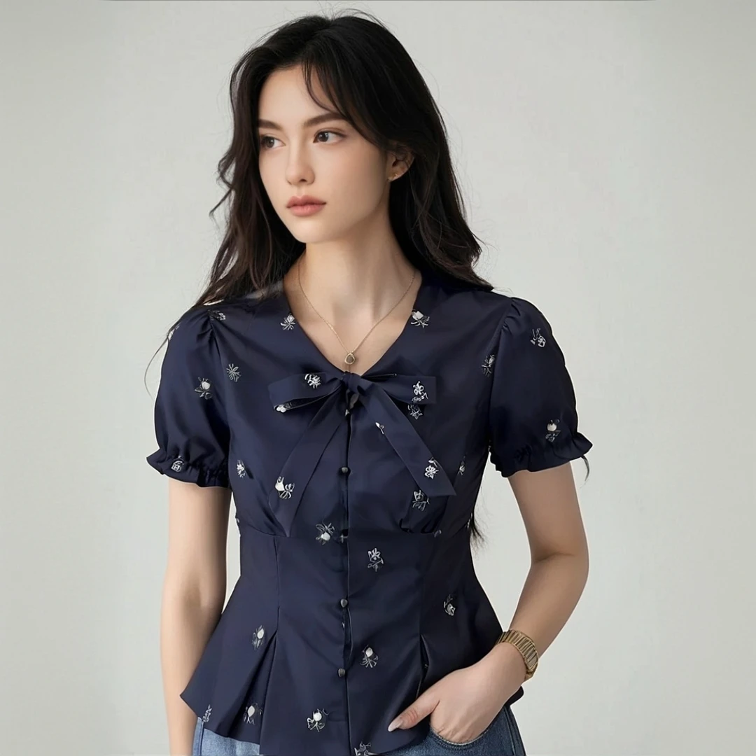 【朽木生漪】夏季新款洋气时尚短袖时尚小众衬衫C5417