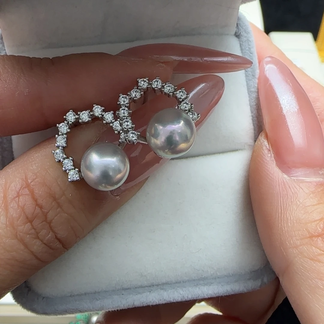 海水珍珠耳饰银S925镶嵌