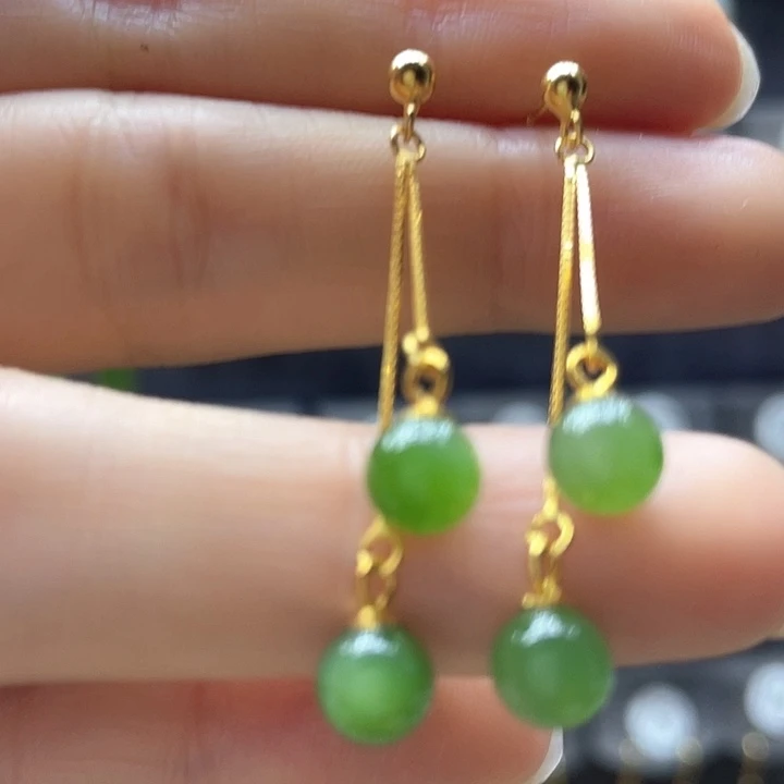 和田玉银S925镀金镶嵌耳饰