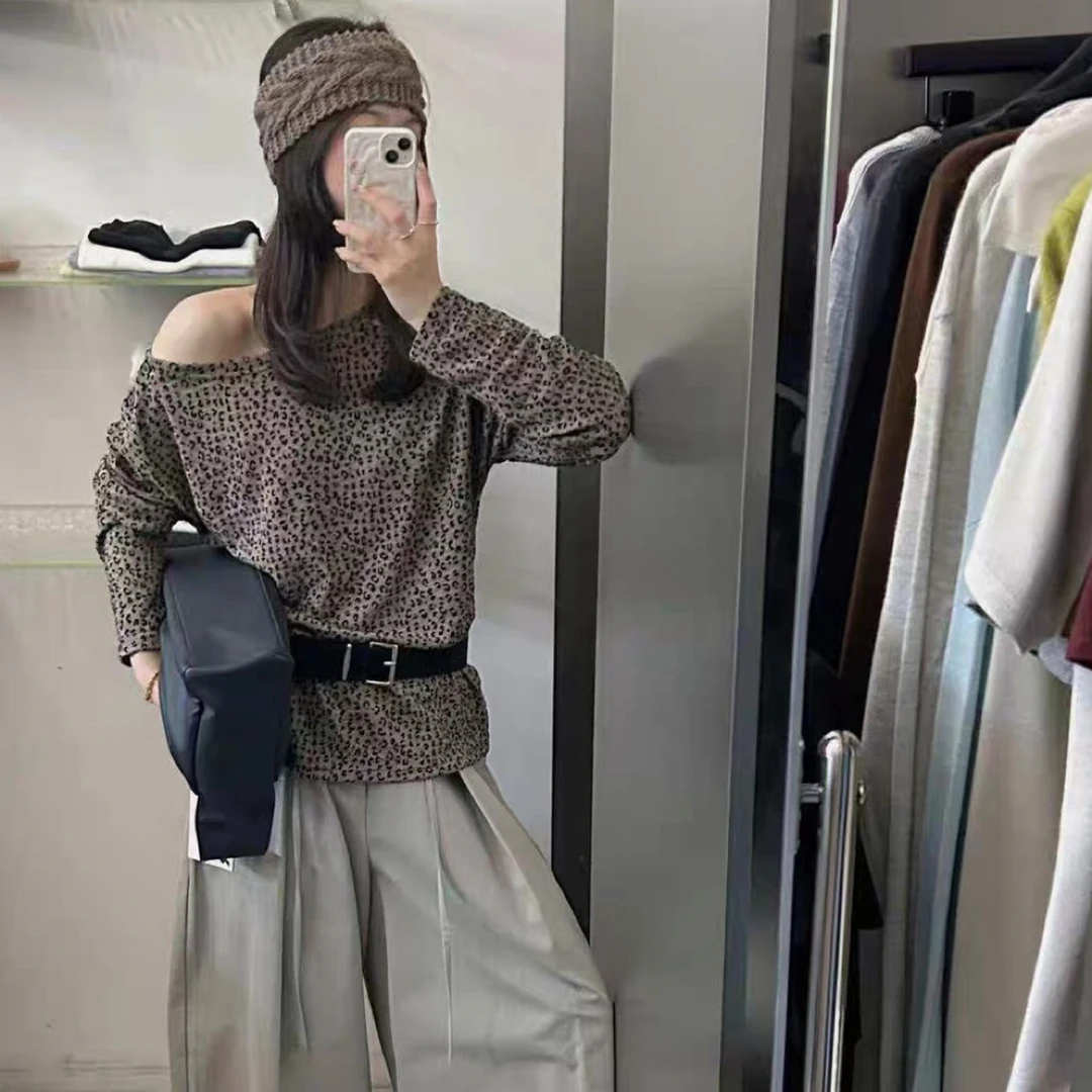 【小个子定制】秋季高级韩系美拉德小豹纹长袖T恤