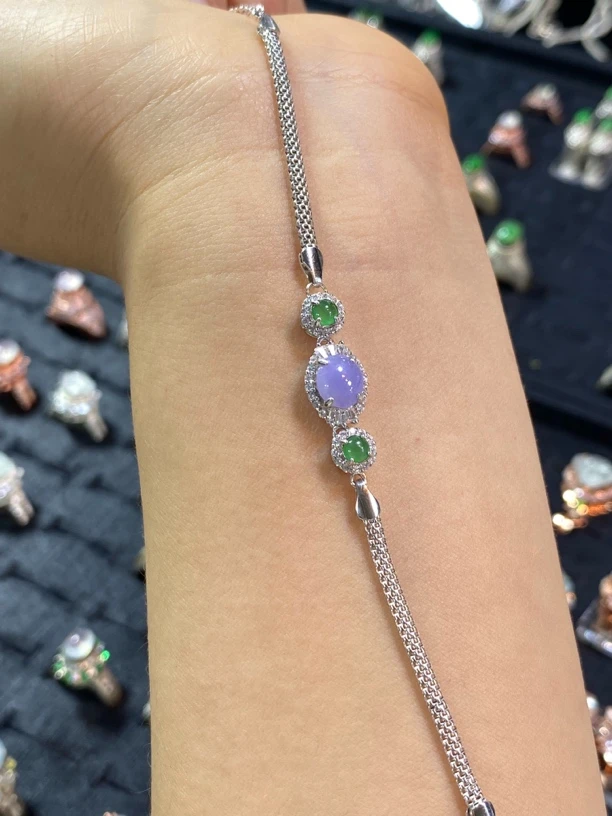 天然缅甸翡翠，紫色手链，没封底