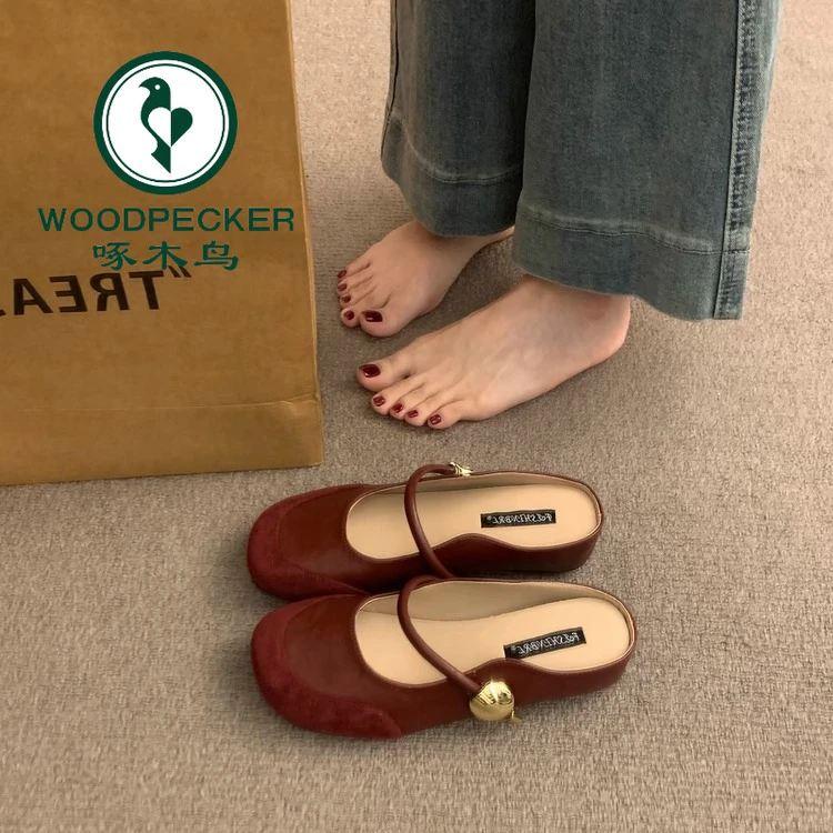 啄木鸟增高玛丽珍包头半拖鞋女夏季外穿2025新款法式圆头浅口凉拖