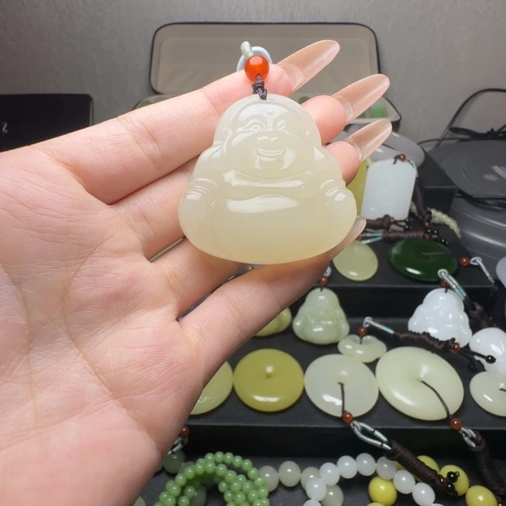 新疆老料蜂蜜水双面雕刻佛公