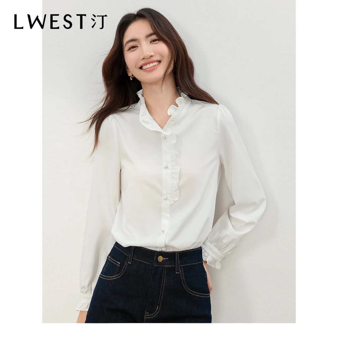 朗文斯汀2024冬季新款简约气质木耳边通勤淑女衬衫DTYX3511B03008