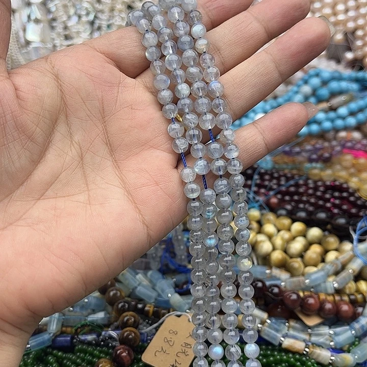 玛瑙/玉髓未镶嵌珠宝半成品一条6mm灰月光