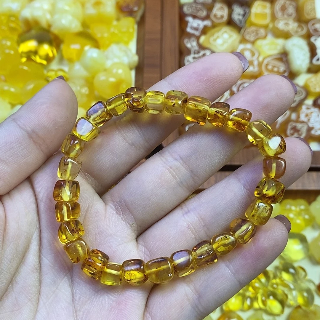吊坠橄榄核花珀方糖手串6.05g