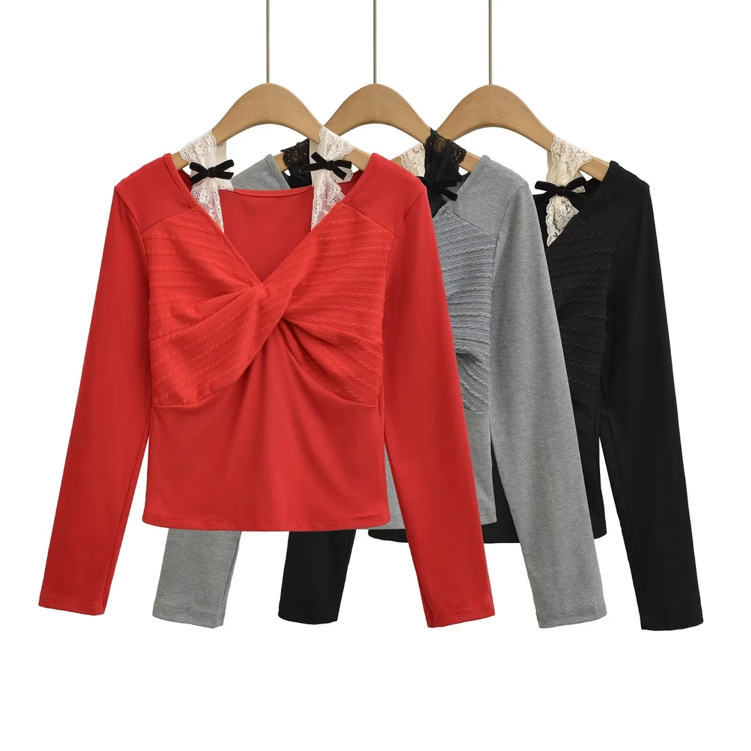 6152 纯欲性感一字肩蕾丝假两件