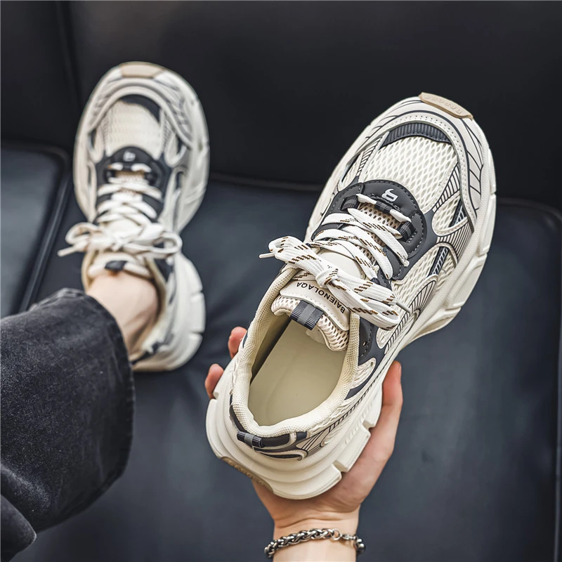 春秋男鞋2024夏季新款网面透气厚底增高休闲春秋老爹学生运动潮鞋