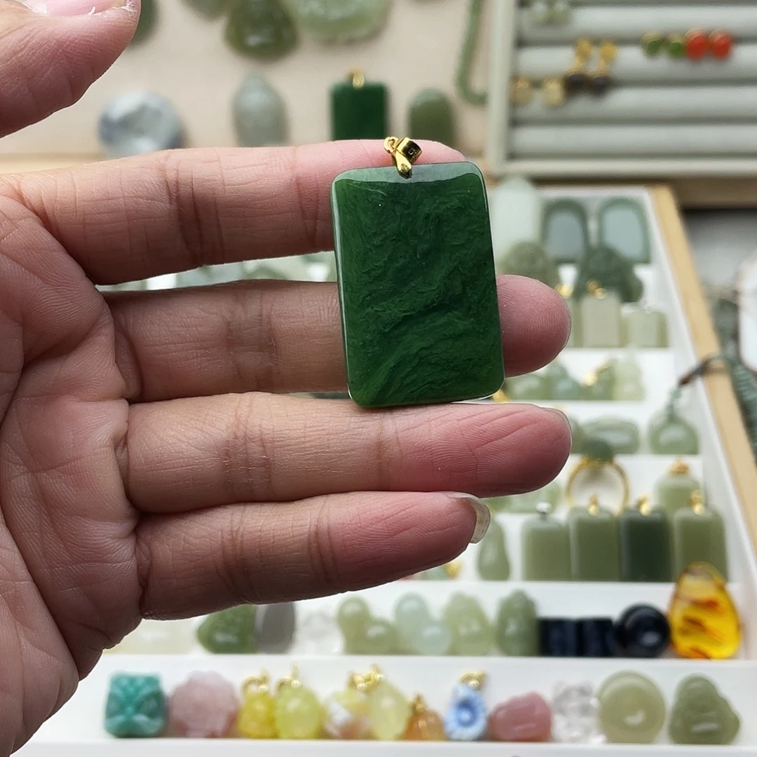 和田玉银S925镶嵌吊坠(不含链)