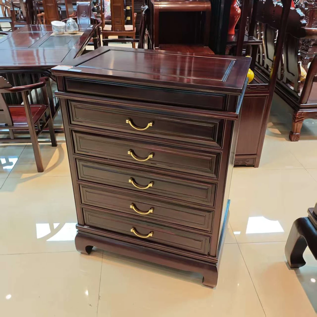 酸枝木素面铜拉手五斗柜:长78*宽50*高108