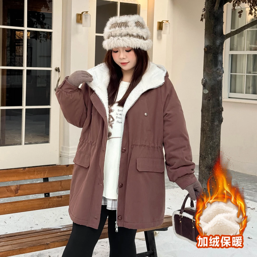 DD8630大码女装【暖呼呼派克服】秋冬季胖mm加厚羊羔绒保暖外套