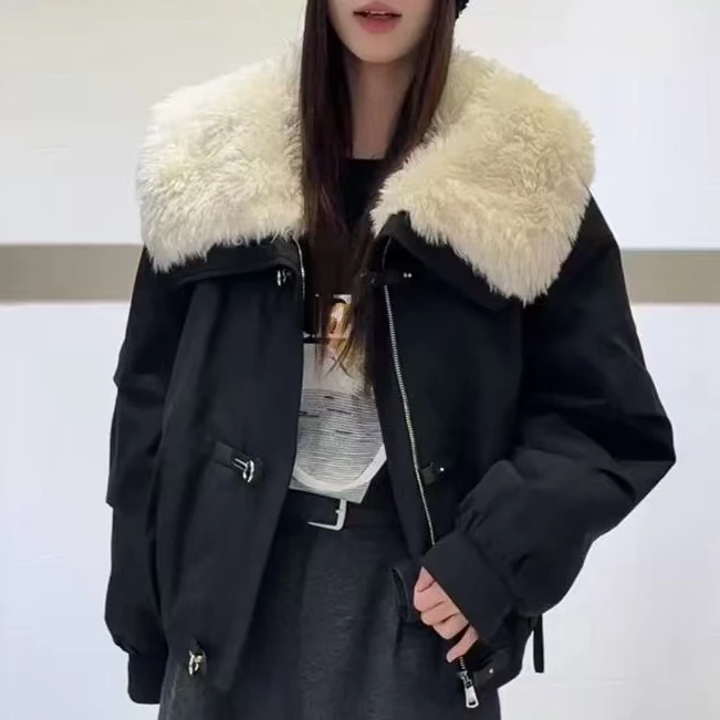 岚岚大码新款秋冬重工毛毛领时尚欧货洋气休闲气质保暖外套2888