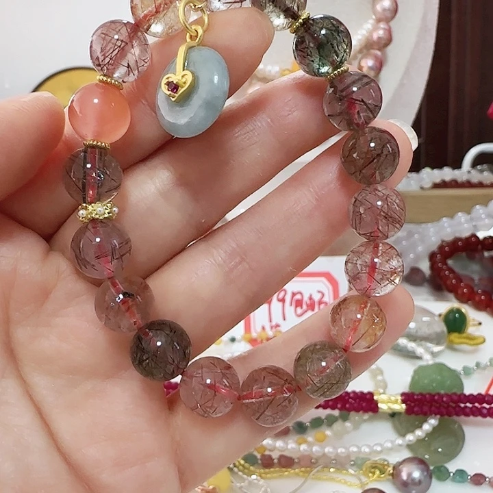 用***9发晶未镶嵌手链卡10加彩发晶设计款隔珠天然