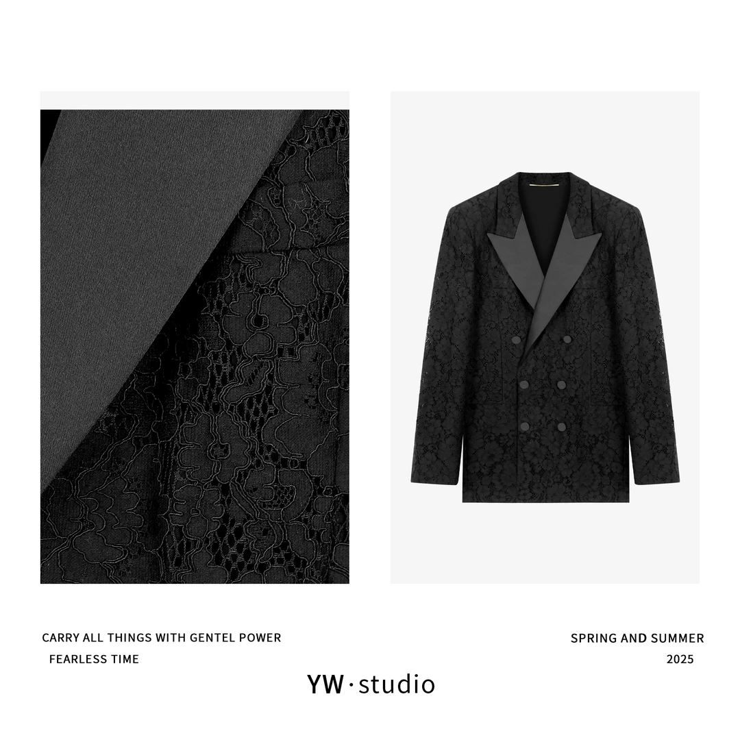 YUWEI/定制 女士黑色凸花蕾丝西装外套 CYP25016