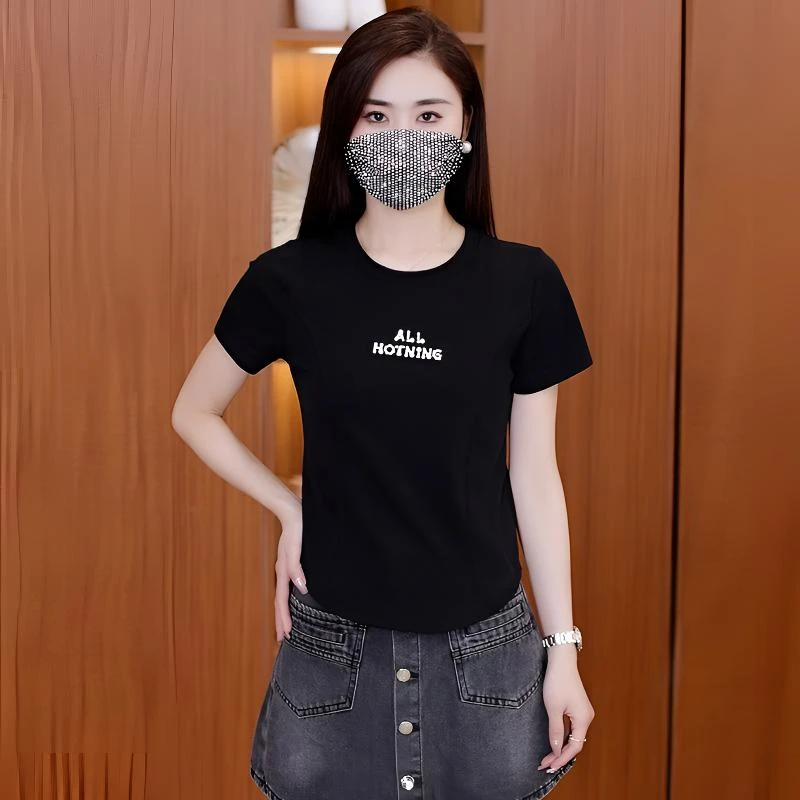 【专柜正品】新款休闲圆领百搭气质t恤女显瘦夏季小个子休闲短袖