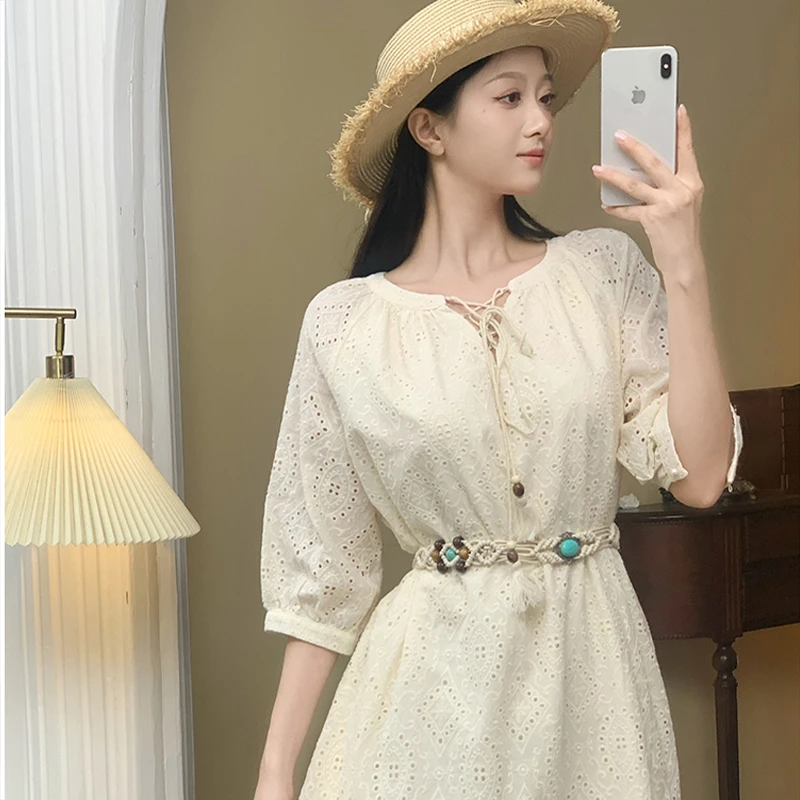 LAOXIAO服饰【香雾白茶】法式甜美显瘦连衣裙气质宝藏衣橱上新548