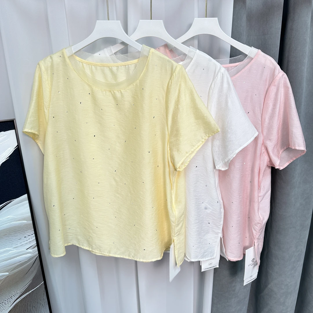 【流依涵】T夏季薄款圆领镶钻短袖N0退NO换-68735