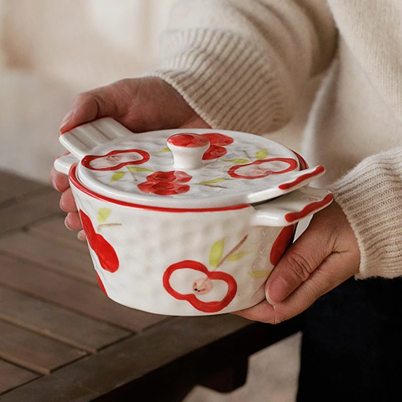 泽滕家双耳带盖汤碗小号可爱日式汤盅燕麦片早餐喝粥蔬菜甜品沙拉