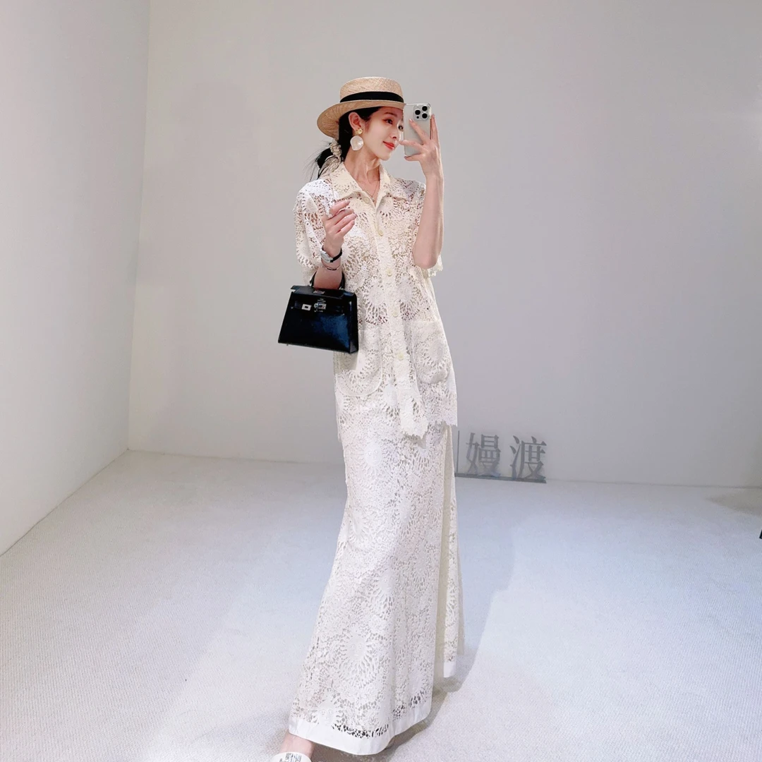 嫚渡法国浮雕加密加厚蕾丝法式优雅大圆摆伞裙“太阳女神”半裙