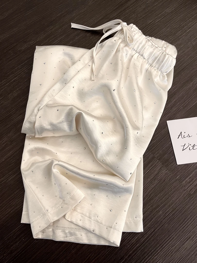 【DMXJ大梦想家】甜美可爱镶钻波点睡裤女款夏季新款休闲阔腿居家裤