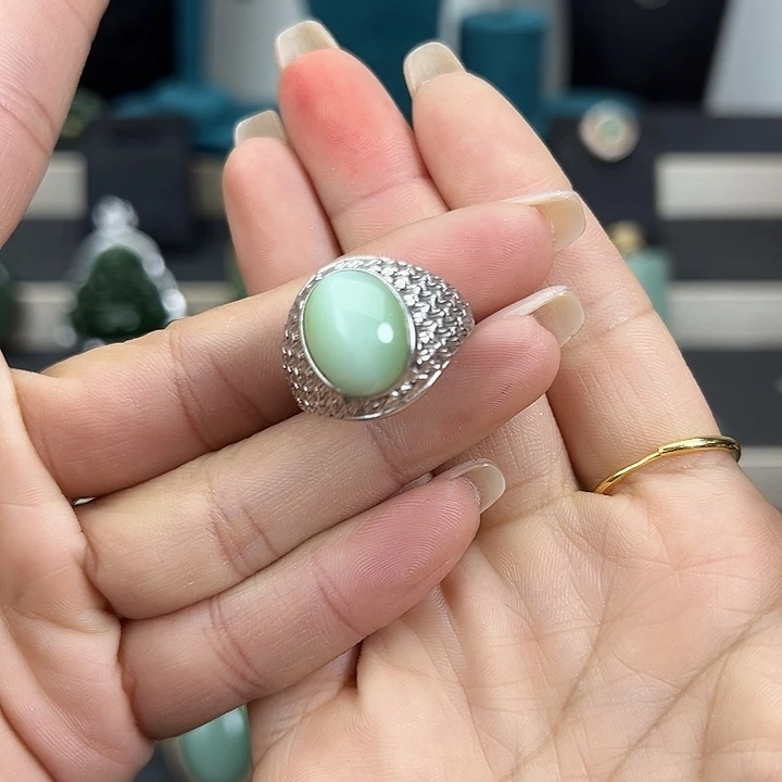 和田玉银S925镶嵌戒指