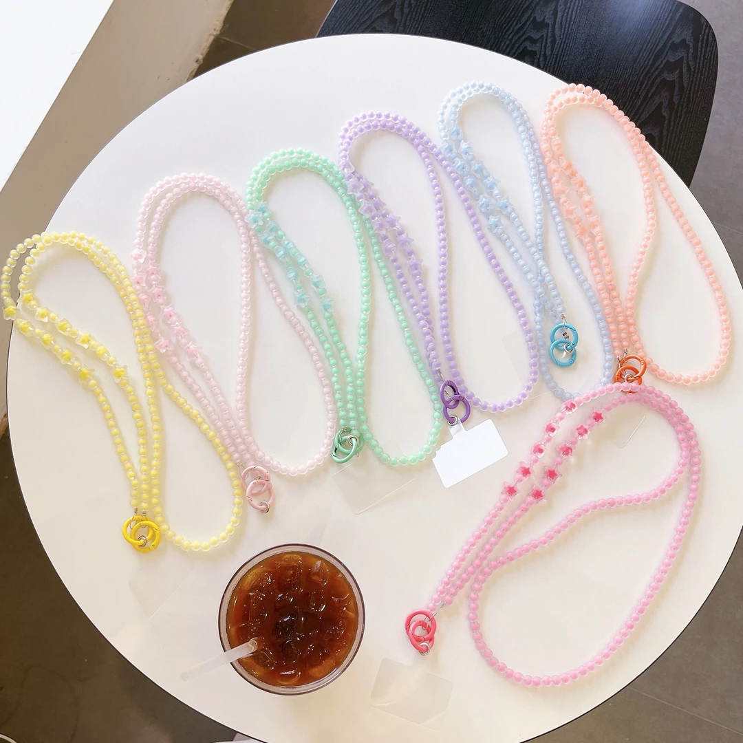 彩色星星手工串珠手机壳挂绳斜跨磨砂珠子长链ins少女手工手机链