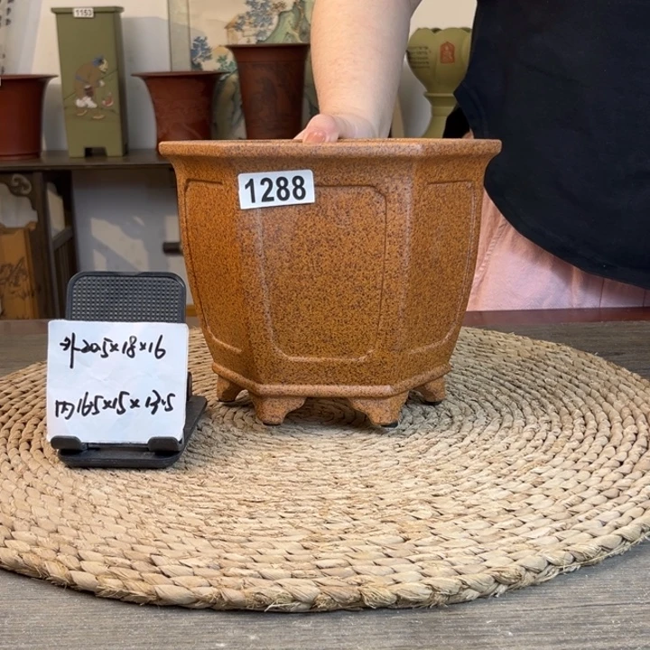 紫砂花盆 柴烧内奎宫灯六方1288