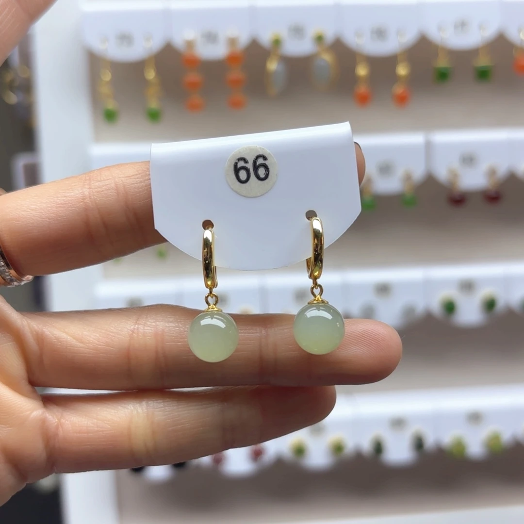 和田玉耳饰银S925镶嵌2