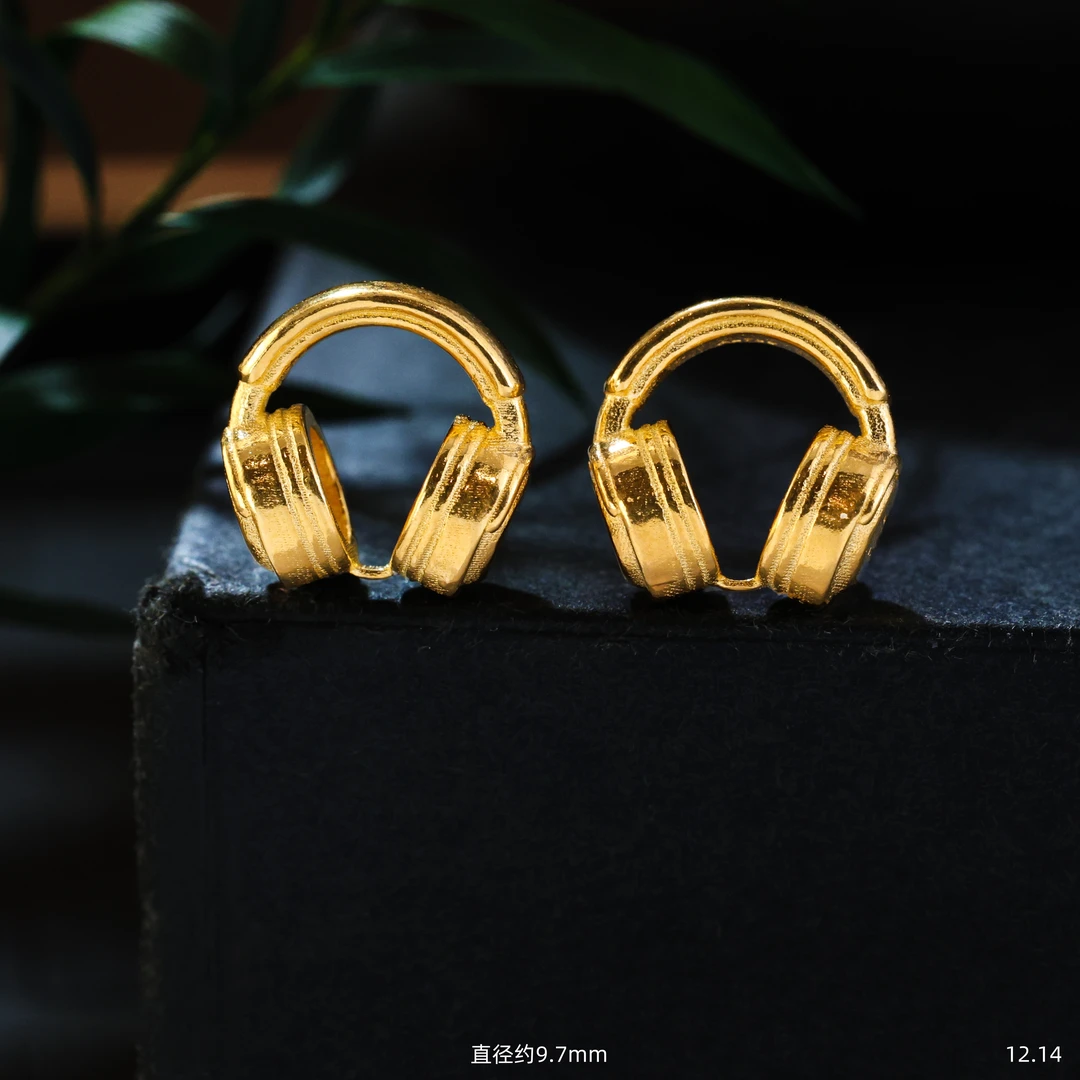 【金豆】18K金厚金小耳机卡环挂坠金圈跑环珠串文玩配件颈饰配饰D