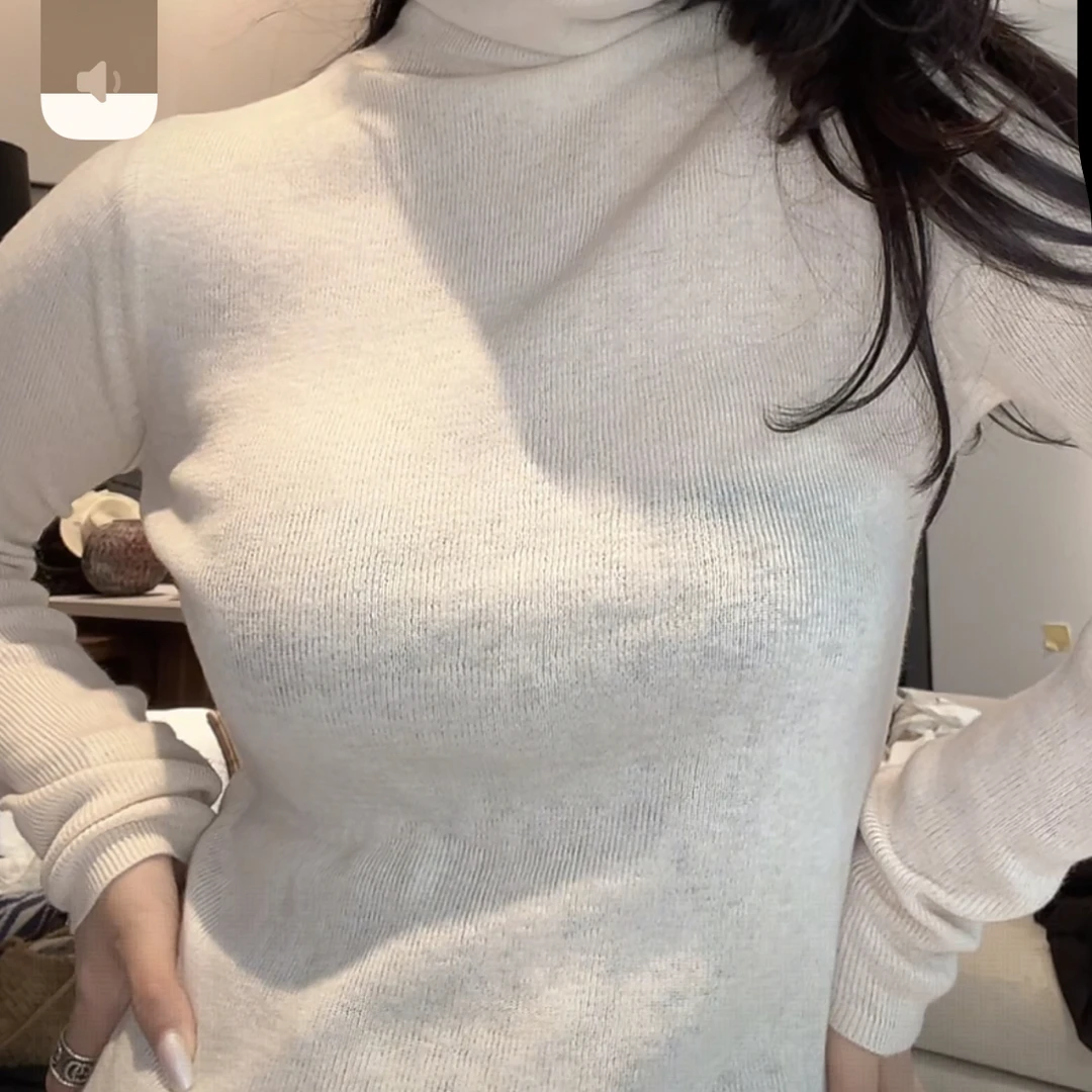 修身型女针织弹力型高领打底衫