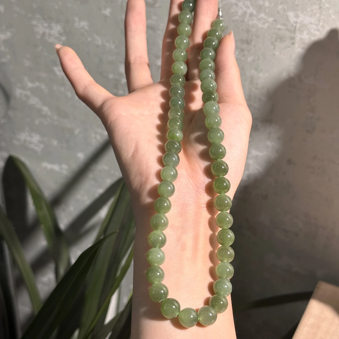 天然和田玉粉绿猫眼项链 多样性发其一 H193
