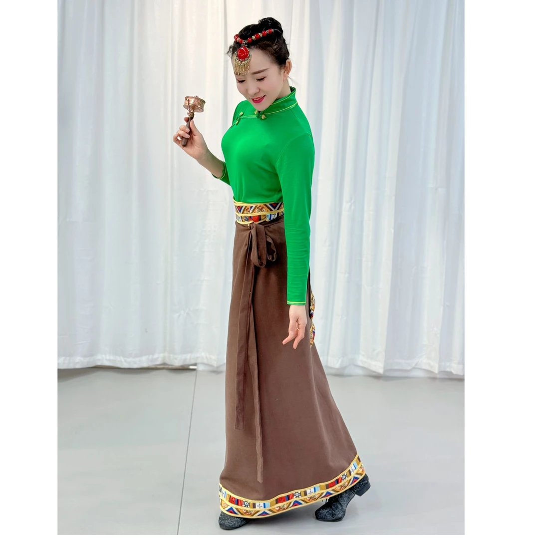 藏族舞蹈演出服装藏式锅庄舞半身裙子静静老师同款拉岗踏歌舞蹈服