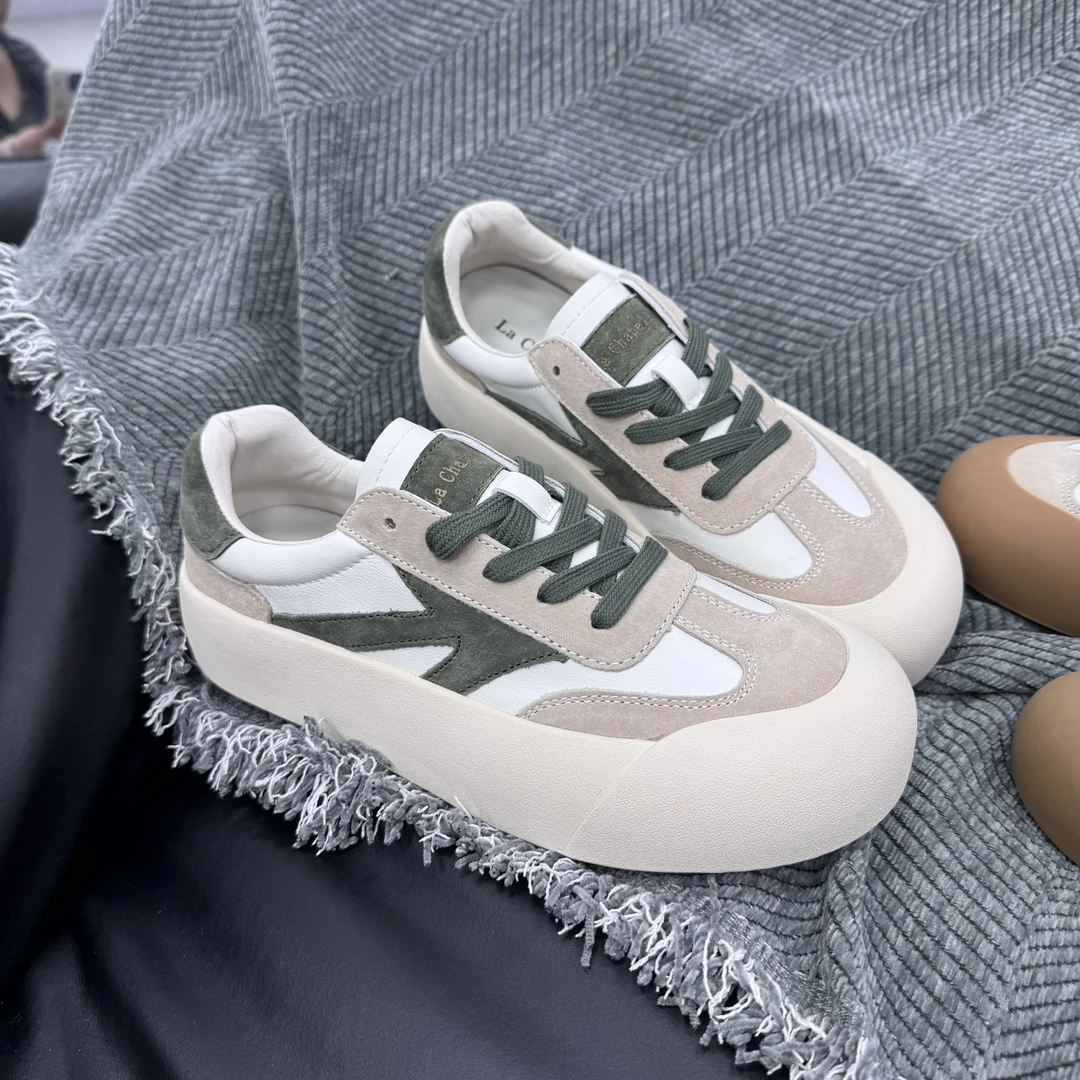 SH0411米绿 美式复古德训鞋女百搭厚底休闲板鞋爆款运动小白鞋