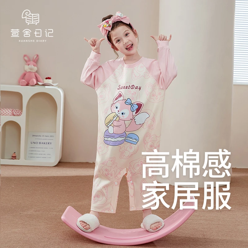 女童连体睡衣春秋纯棉长袖圆领爬行服女孩卡通儿童连身家居服M74