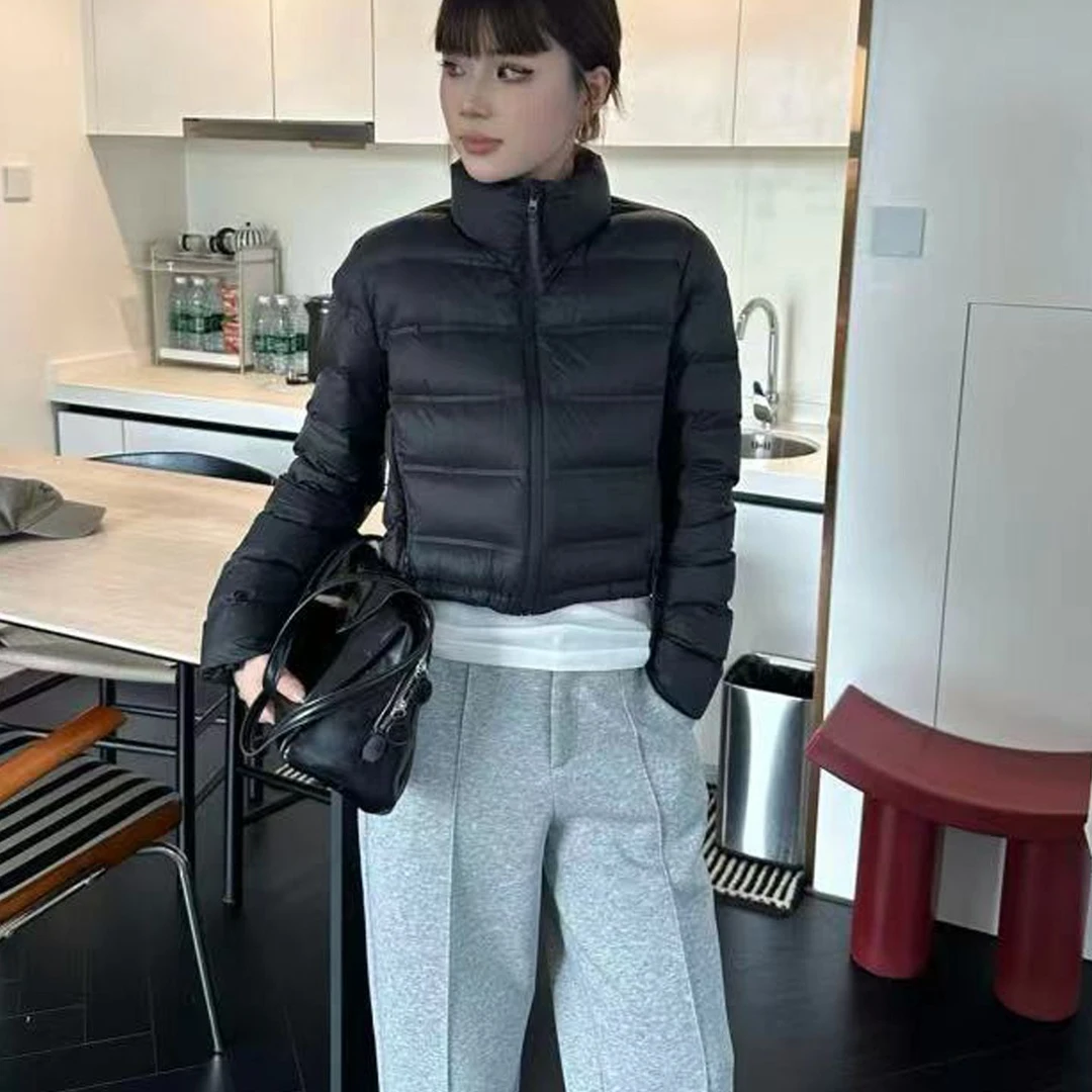 90白鸭绒韩系冬款显瘦洋气小个子百搭立领排骨羽绒服女短款外套潮